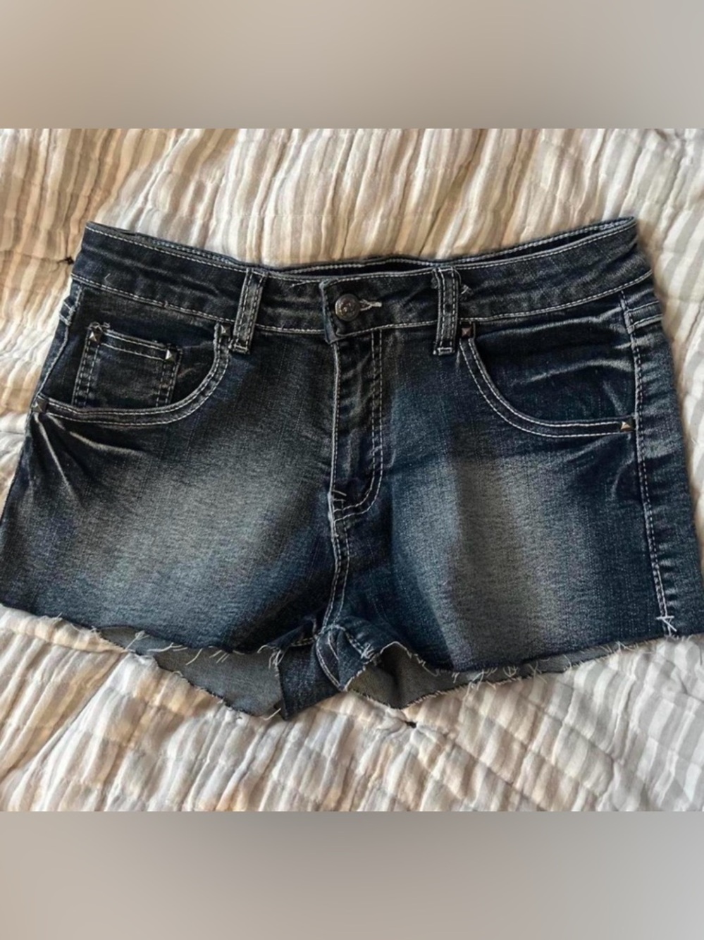 Washed Blue Denim Short Shorts with Union Jack Pocket Detail - Picture 2 of 4